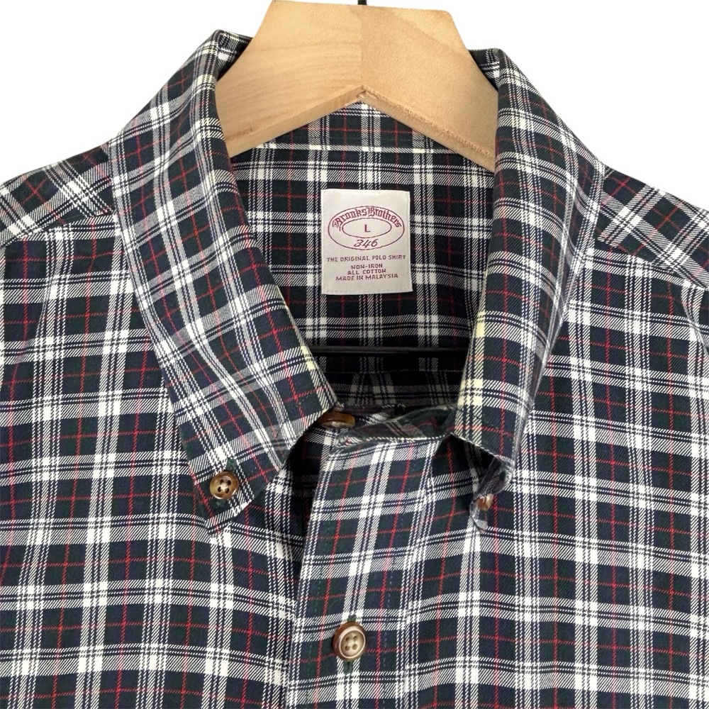 Brooks Brothers 346 Shirt Mens Large Red Blue Green Plaid Original Polo Non Iron